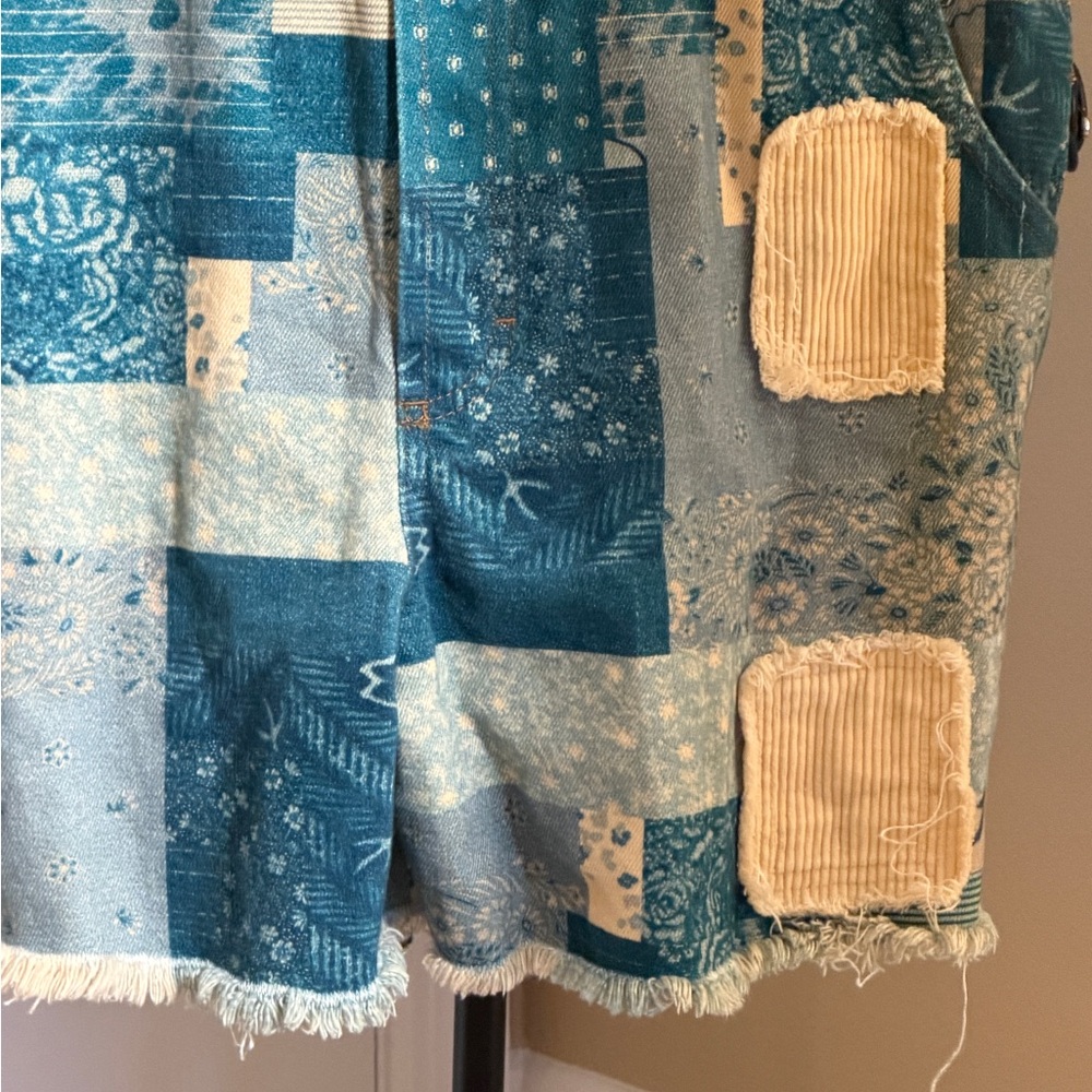 Denim patchwork short overalls adorable - image 4